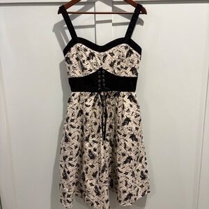 Thorn & Fable Corset Waist Dress Large Gothic Skulls Ravens Roses Lace Up Whimsy